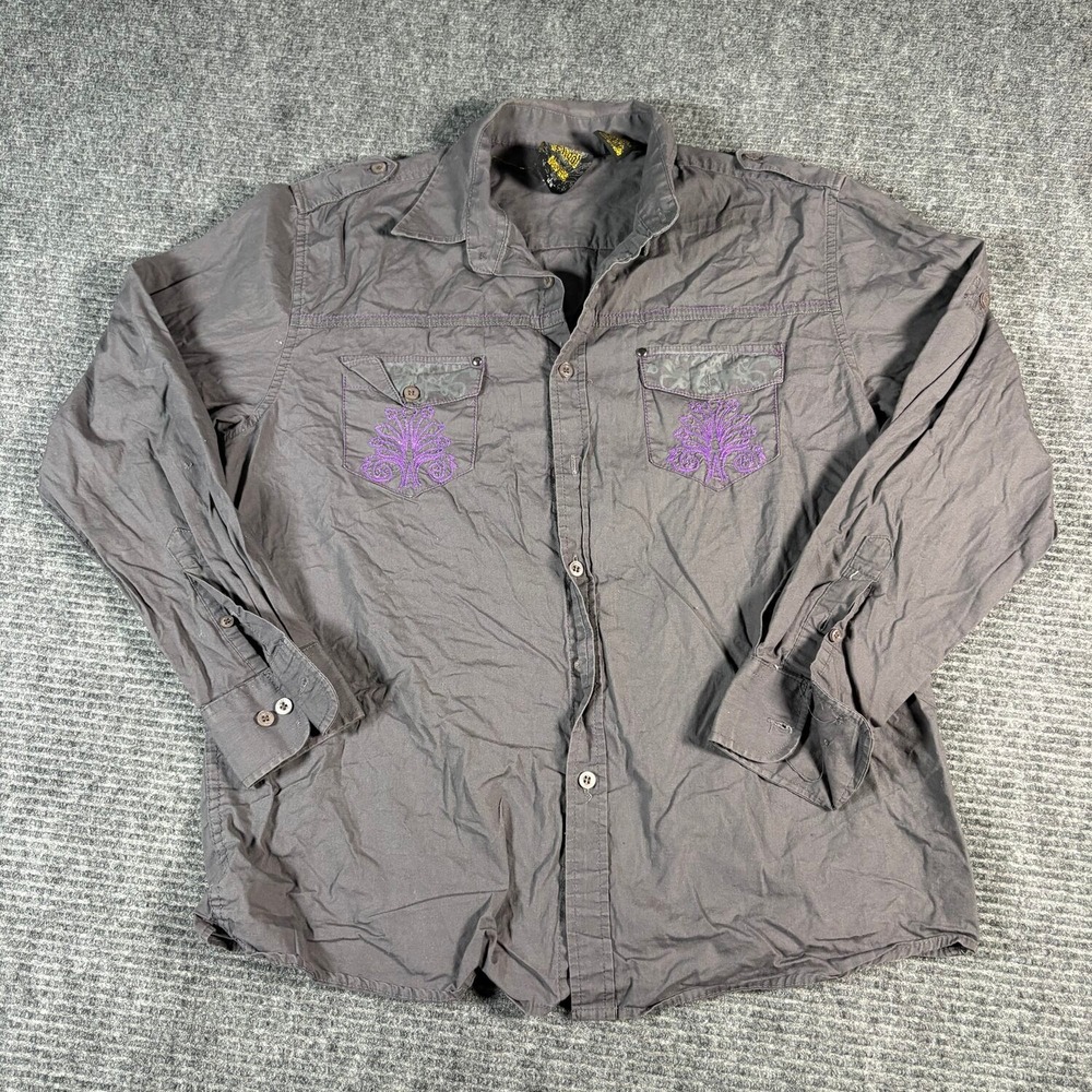 Old Skool Button Down Shirt Boys L 14-16 Gray Good Urban Royale Graphic Y2K